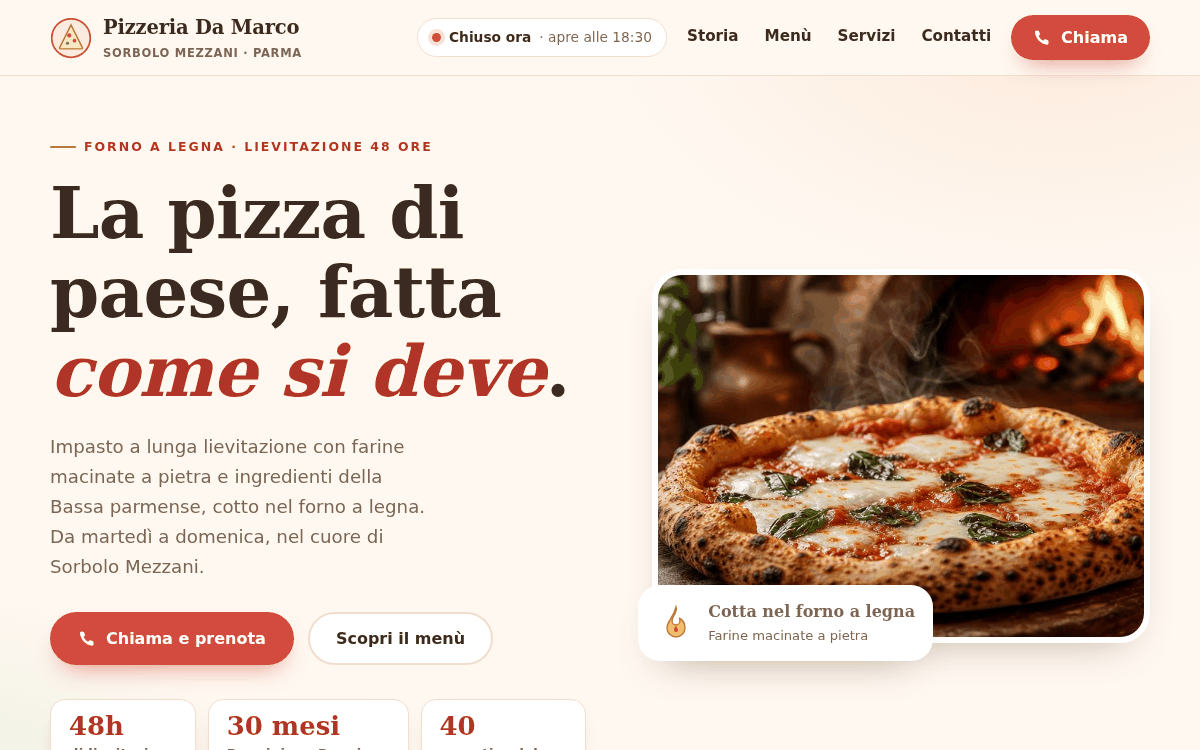 Il nuovo sito della Pizzeria Da Marco fatto dal sistema Vetrina48