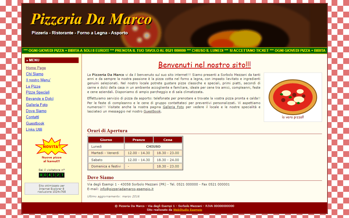 Il vecchio sito della Pizzeria Da Marco, esempio inventato